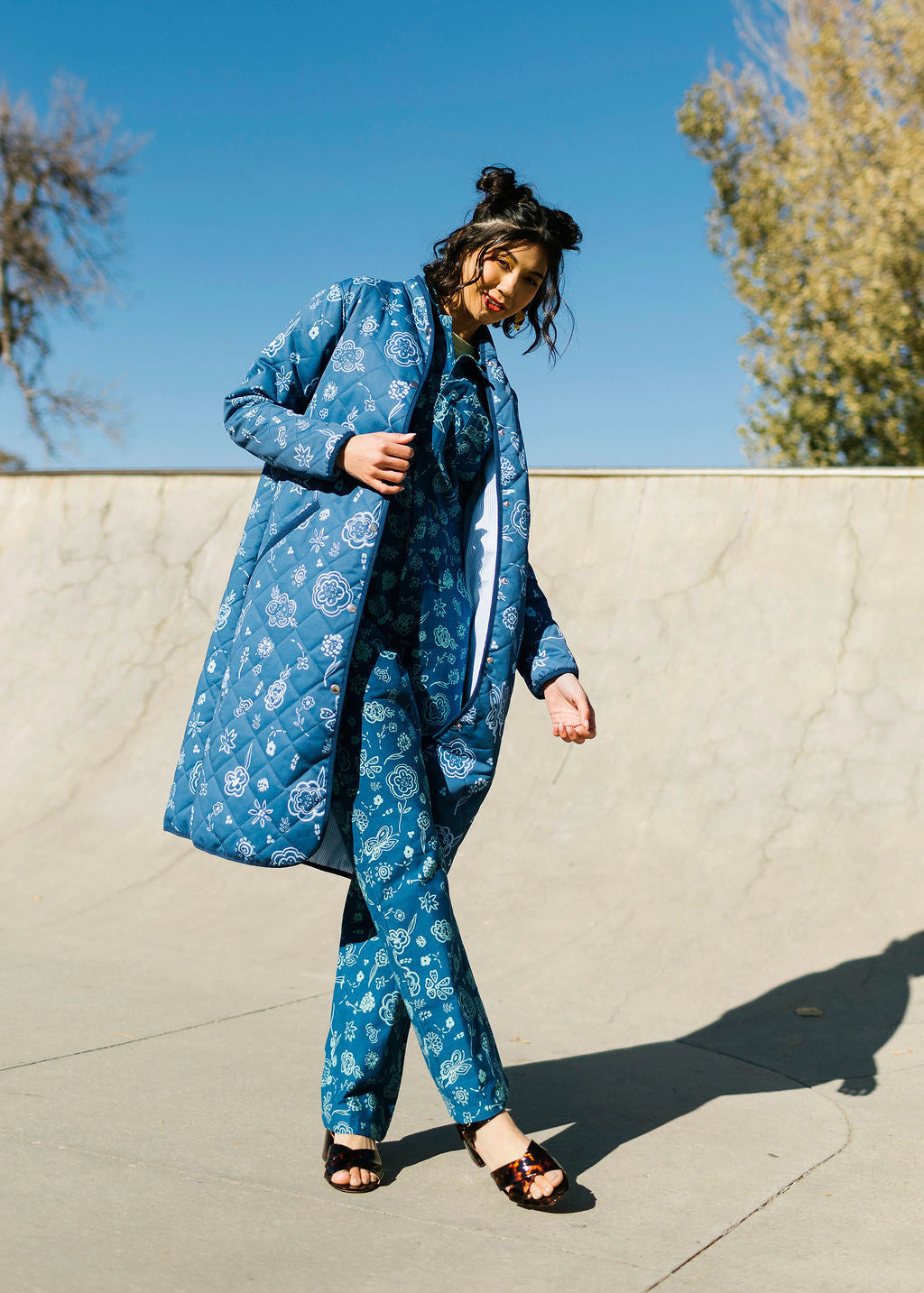 The Beijing Quilted Coat Blue Floral My Little Belleville